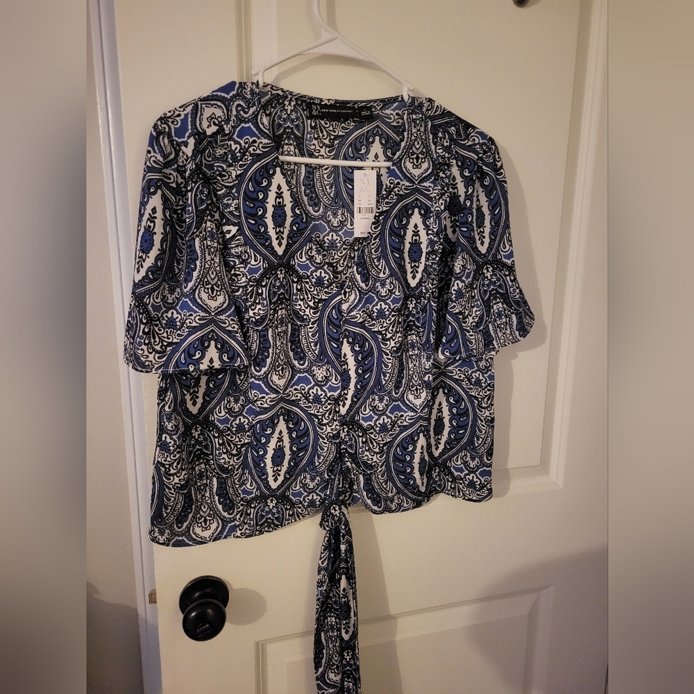 LOFT Navy and White Paisley Blouse